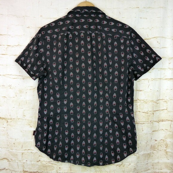 John Varvatos USA Shirt Mens M Black Skull Print Button Short Sleeve Cotton Rock - Picture 3 of 14